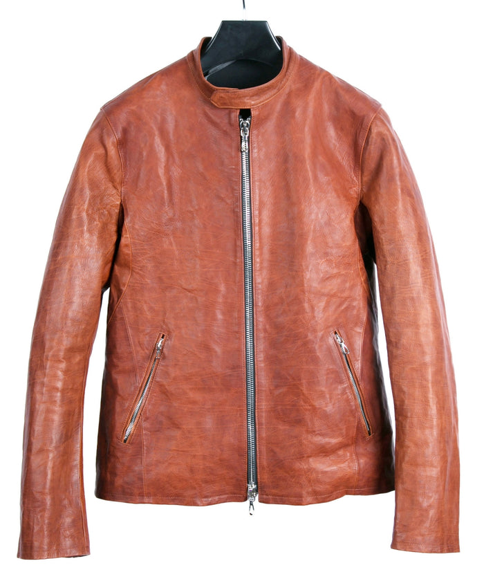 地生フルタンニンカーフ イタリアン OIL/WAX 加工 シングルライダースジャケット - ブラウン