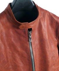 地生フルタンニンカーフ イタリアン OIL/WAX 加工 シングルライダースジャケット - ブラウン