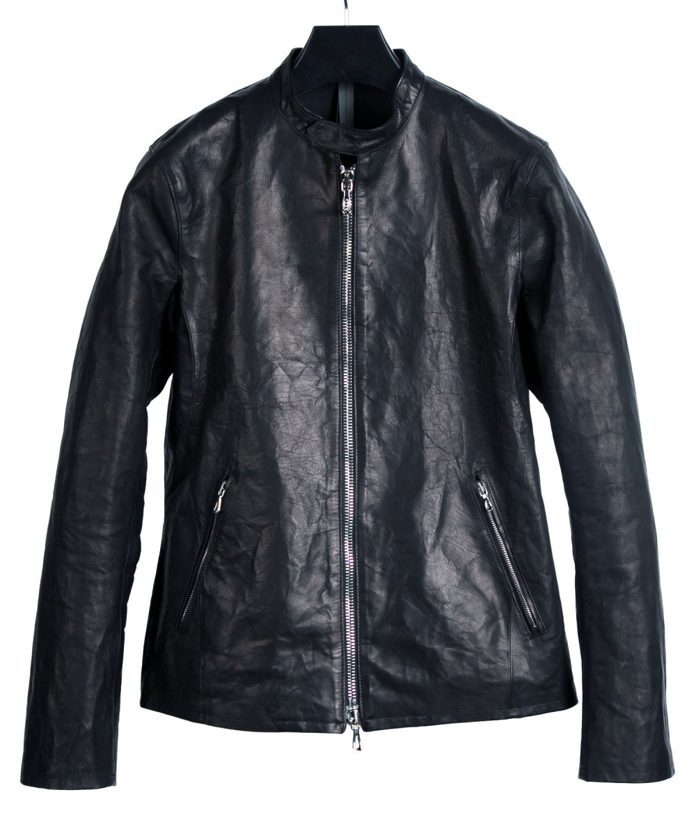 地生フルタンニンカーフ イタリアン OIL/WAX 加工 シングルライダースジャケット - ブラック