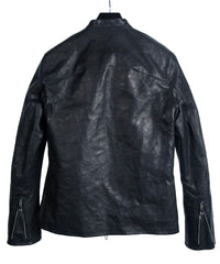 地生フルタンニンカーフ イタリアン OIL/WAX 加工 シングルライダースジャケット - ブラック