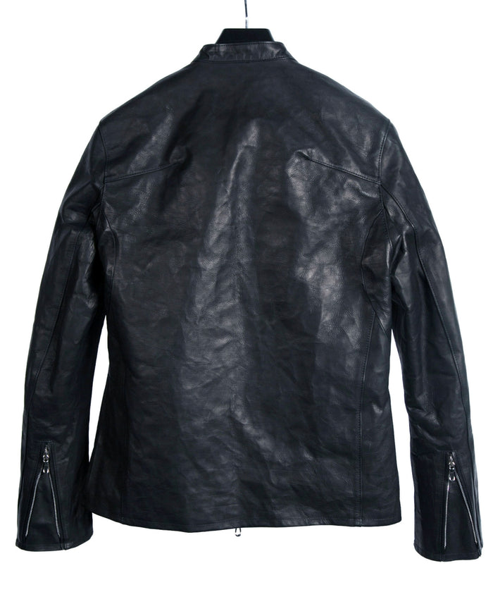 地生フルタンニンカーフ イタリアン OIL/WAX 加工 シングルライダースジャケット - ブラック