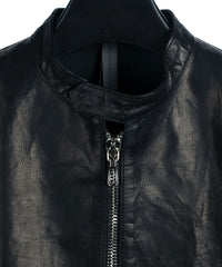 地生フルタンニンカーフ イタリアン OIL/WAX 加工 シングルライダースジャケット - ブラック