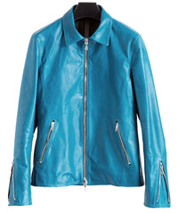 地生ハイブリッドタンニン オイルキップ VINCENTS シングルライダースジャケット - ターコイズ