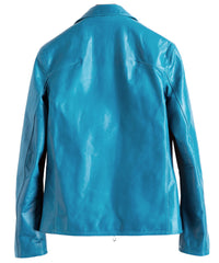 地生ハイブリッドタンニン オイルキップ VINCENTS シングルライダースジャケット - ターコイズ