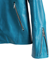 地生ハイブリッドタンニン オイルキップ VINCENTS シングルライダースジャケット - ターコイズ