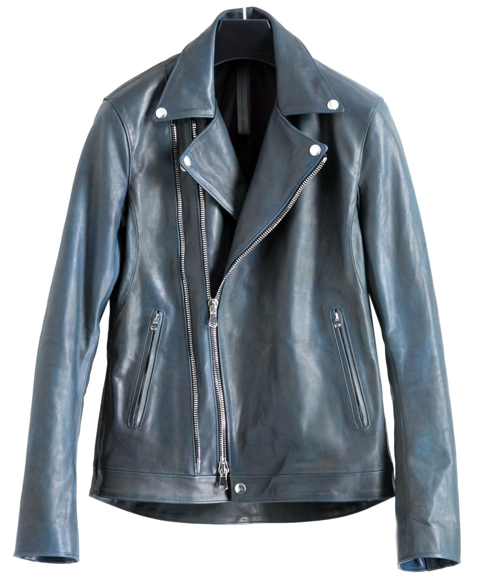 Load image into Gallery viewer, Domestic Cow Tanned Burning dyed Leather + Garment Sumi dyed Double Riders Jacket