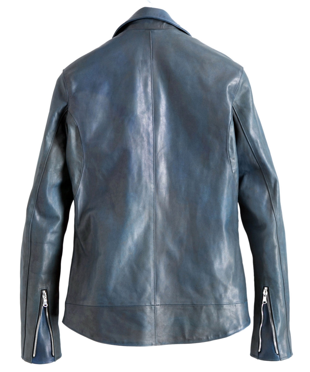 Load image into Gallery viewer, Domestic Cow Tanned Burning dyed Leather + Garment Sumi dyed Double Riders Jacket