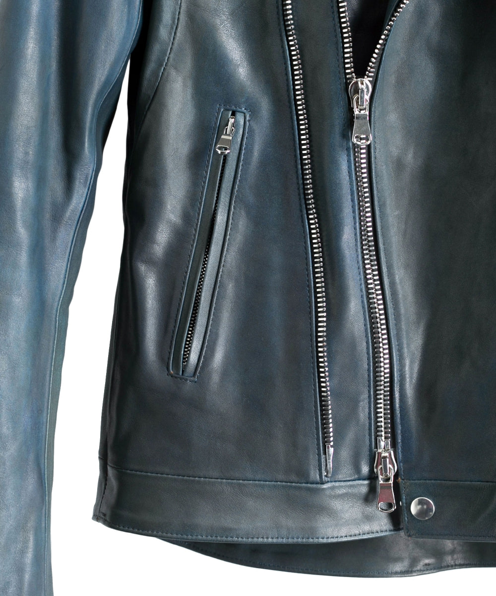 地生カウタンニン Burning dyed 革染め + 製品墨染め "RAVEN" ダブルライダースジャケット