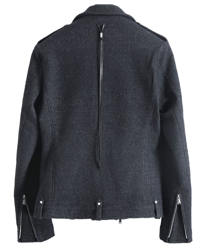 ウールコットン ネップ起毛ストレッチツイード 墨染め ダブルライダースジャケット