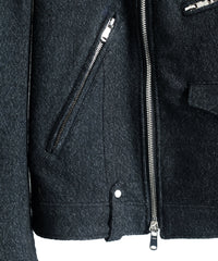 ウールコットン ネップ起毛ストレッチツイード 墨染め ダブルライダースジャケット