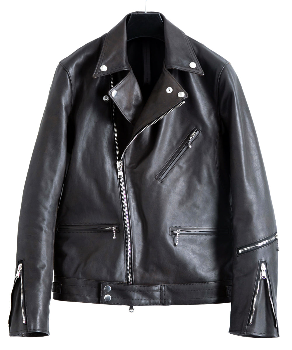 Load image into Gallery viewer, Domestic Cow Tanned Oil Retanned Leather Sumi dyed Double Riders Jacket