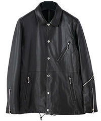 Italian Oil Lambskin Coach Jacket / BLACK