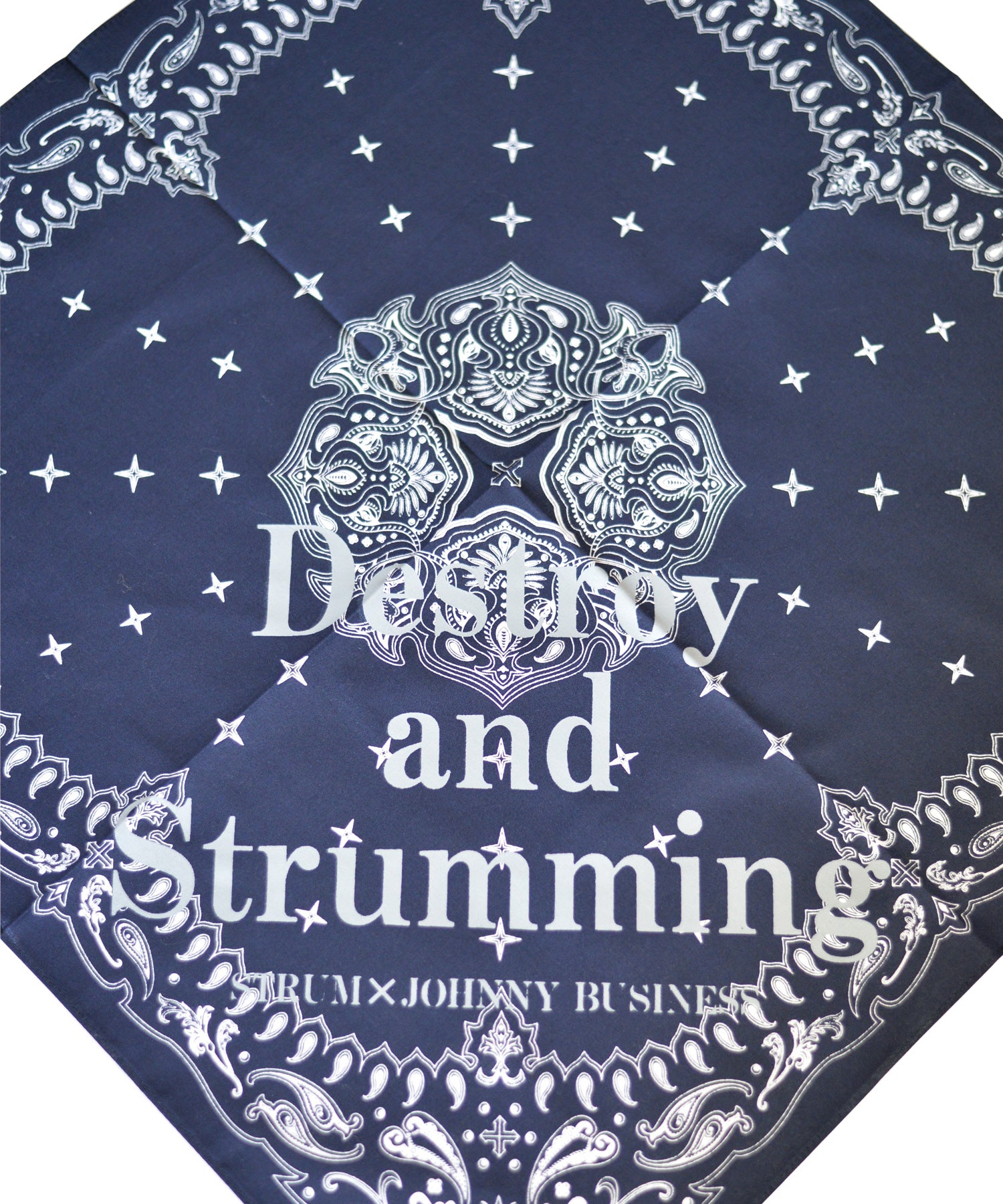 Load image into Gallery viewer, STRUM x JOHNNY BUSINESS &quot;Destroy and Strumming&quot; Bandana / Navy
