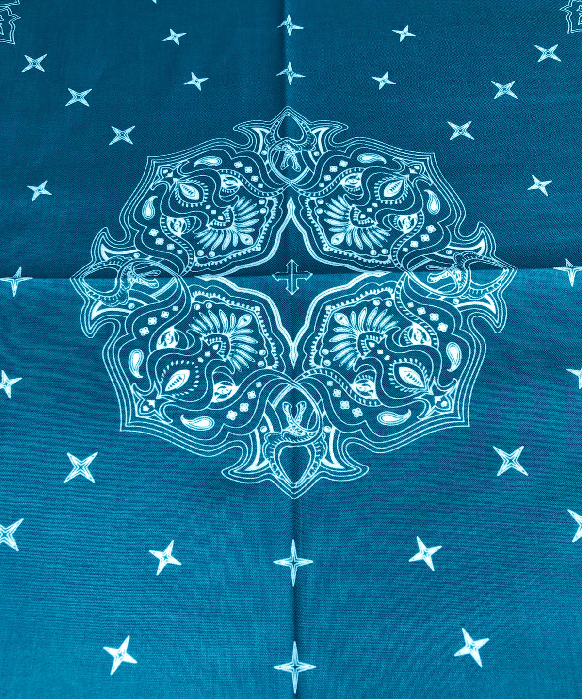 コットン バンダナ - ターコイズ × ホワイト