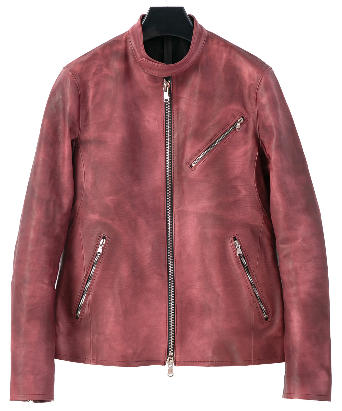 Burning Dyed 燃焼製品染め タンニン鞣し カーフスキン "SLATER" シングルライダースジャケット - バーガンディ