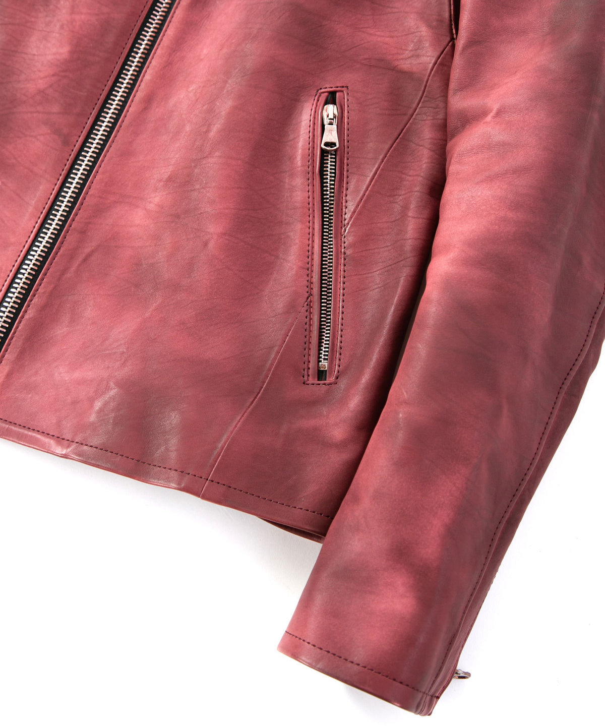 Burning Dyed 燃焼製品染め タンニン鞣し カーフスキン "SLATER" シングルライダースジャケット - バーガンディ