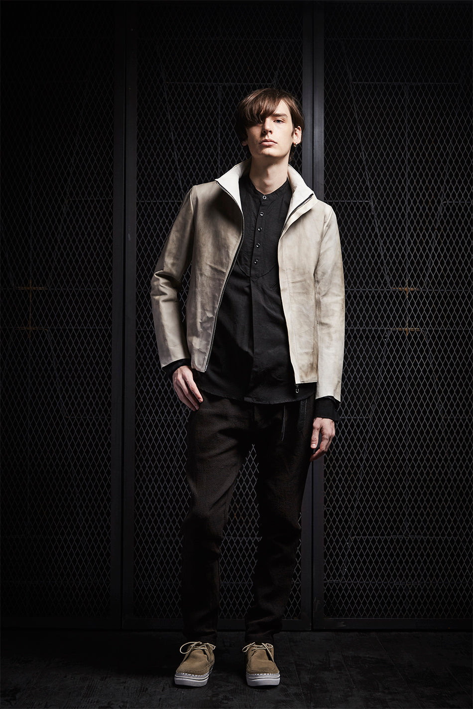 [BURN UP] Domestic White Tanned Calf Skin Stand Collar Jacket
