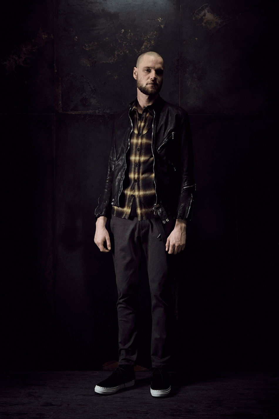 地生フルタンニンステア 製品染め シングルライダースジャケット - ブラック