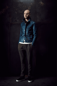 【Burning Dyed】地生フルタンニン カーフ スタンドカラージャケット - ブルーグリーン