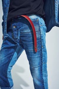 12.5oz オーガニックコットン ストレッチデニム CROPPED JAM クロップド ユーズド & バイカラー加工 - INDIGO