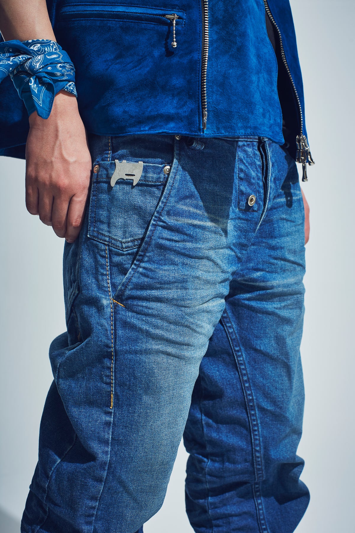 12.5oz オーガニックコットン ストレッチデニム BOXY IGGY ボックスワイドストレート ユーズド加工 - INDIGO