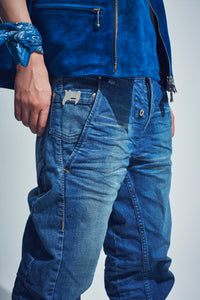 12.5oz オーガニックコットン ストレッチデニム BOXY IGGY ボックスワイドストレート ユーズド加工 - INDIGO