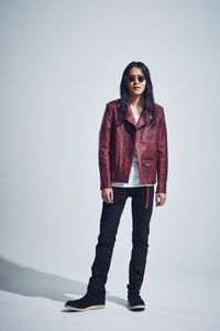 【直営店限定】フルタンニン鞣し カーフスキン Burning dyed - 燃焼製品染め JOEY ダブルライダースジャケット - BURGUNDY