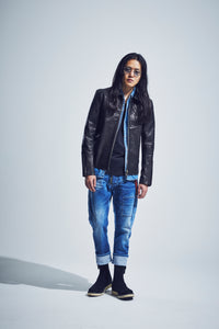 12.5oz オーガニックコットン ストレッチデニム CROPPED JAM クロップド ユーズド & バイカラー加工 - INDIGO