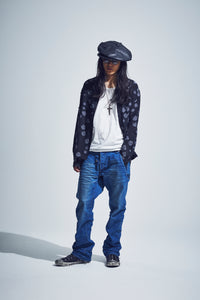 12.5oz オーガニックコットン ストレッチデニム BOXY IGGY ボックスワイドストレート ユーズド加工 - INDIGO