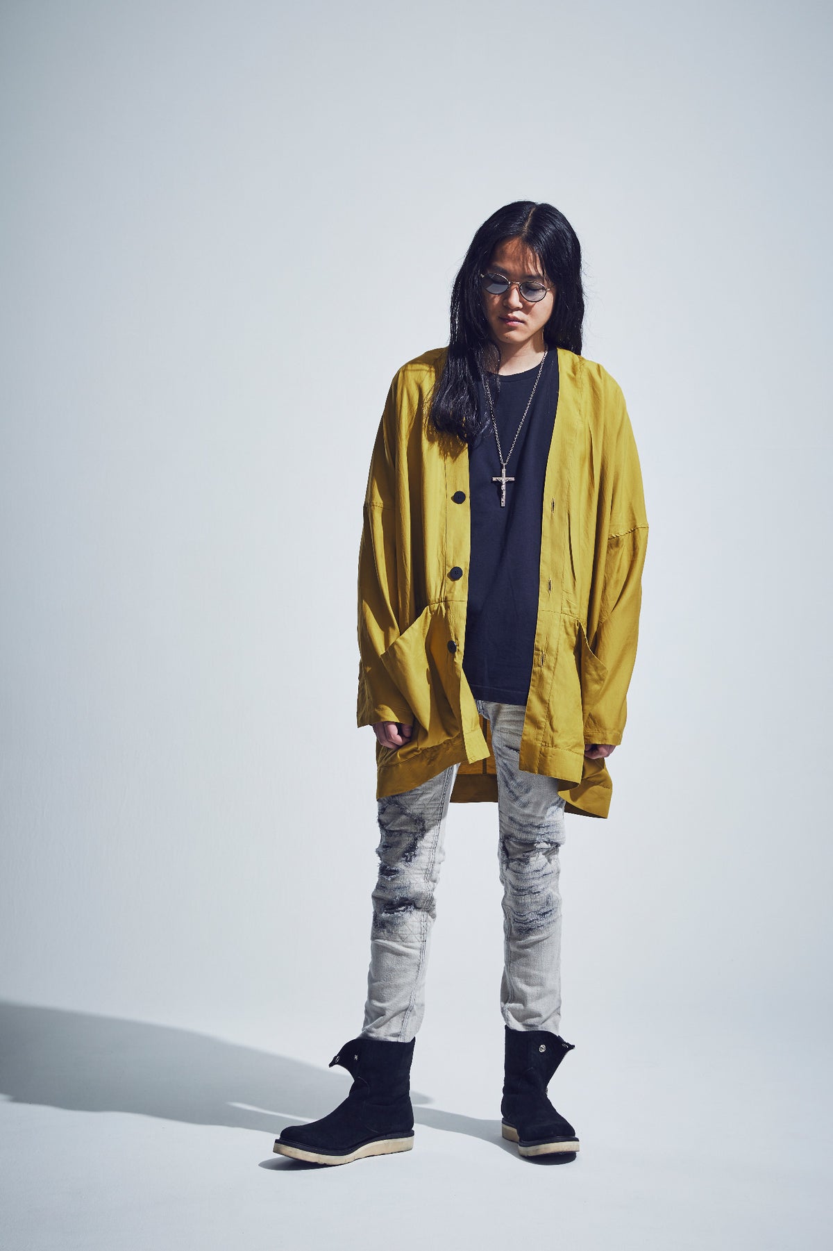 11oz オーガニックコットン ストレッチデニム TIGHT JOE タイトストレート クラッシュ + リペア - WHITE