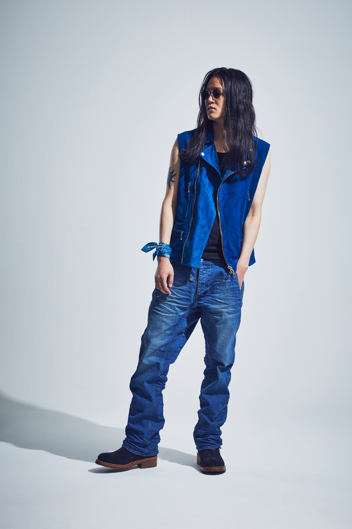 12.5oz オーガニックコットン ストレッチデニム BOXY IGGY ボックスワイドストレート ユーズド加工 - INDIGO