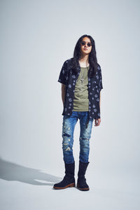 12.5oz Organic Cotton Stretch Denim Cropped Jeans Crash + Repair / INDIGO