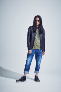 12.5oz オーガニックコットン ストレッチデニム CROPPED JAM クロップド ユーズド & バイカラー加工 - INDIGO