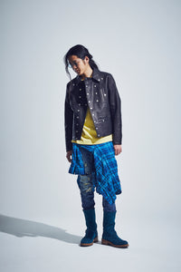 12.5oz Organic Cotton Stretch Denim Cropped Jeans Crash + Repair / INDIGO