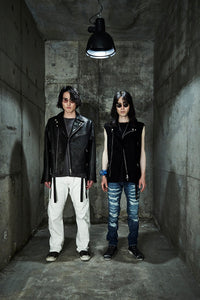 STRUM × P.E.O.T.W AG フルタンニン ピット鞣し シュリンク ホースハイド オーバーダブルライダースジャケット - BLACK