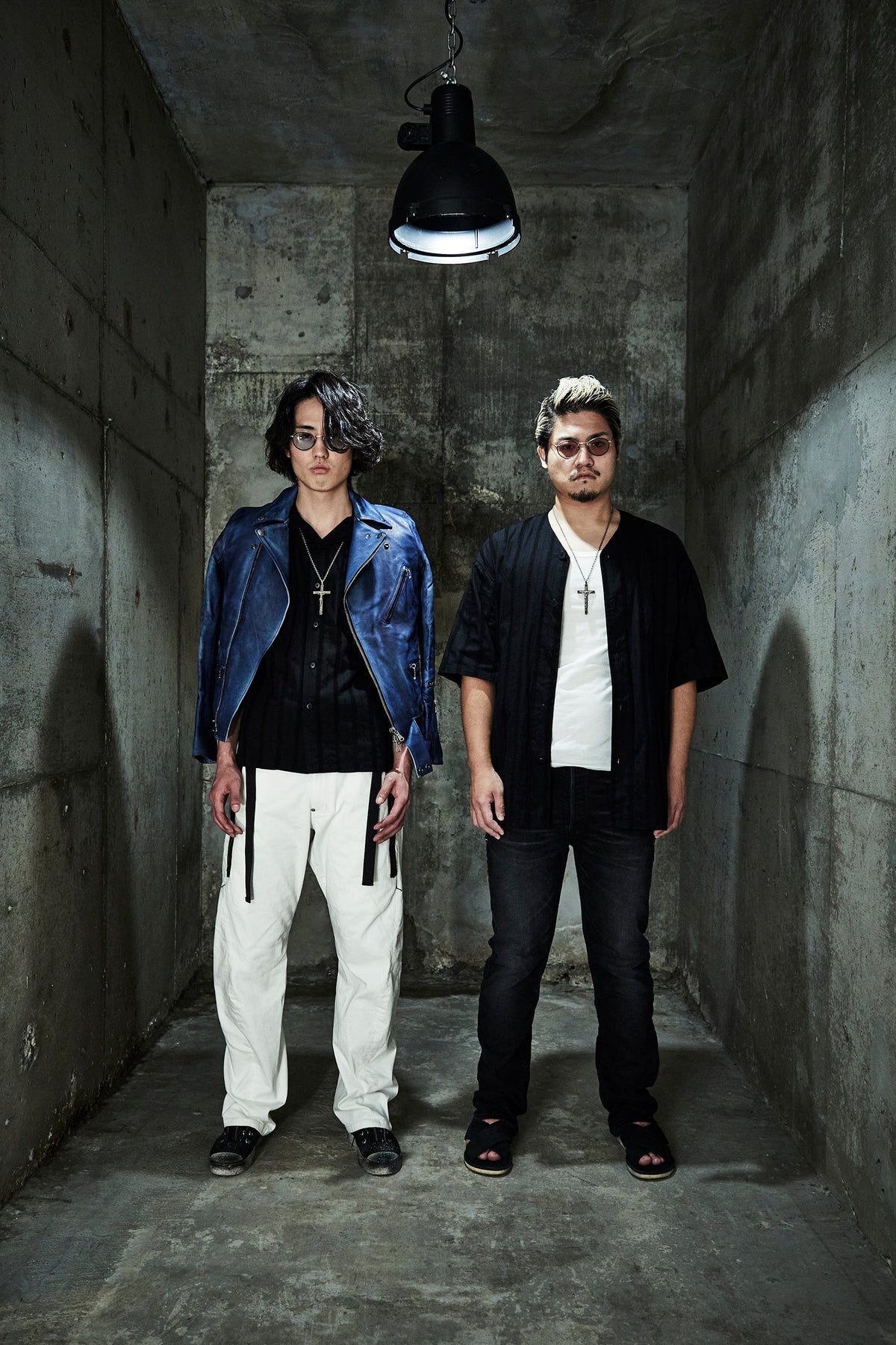 Stripe Cotton Leno Cloth Baggy No-collor Shirts / BLACK