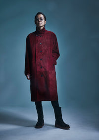 スエード ホースハイド "ROY" バイカーロングコート - BURGUNDY