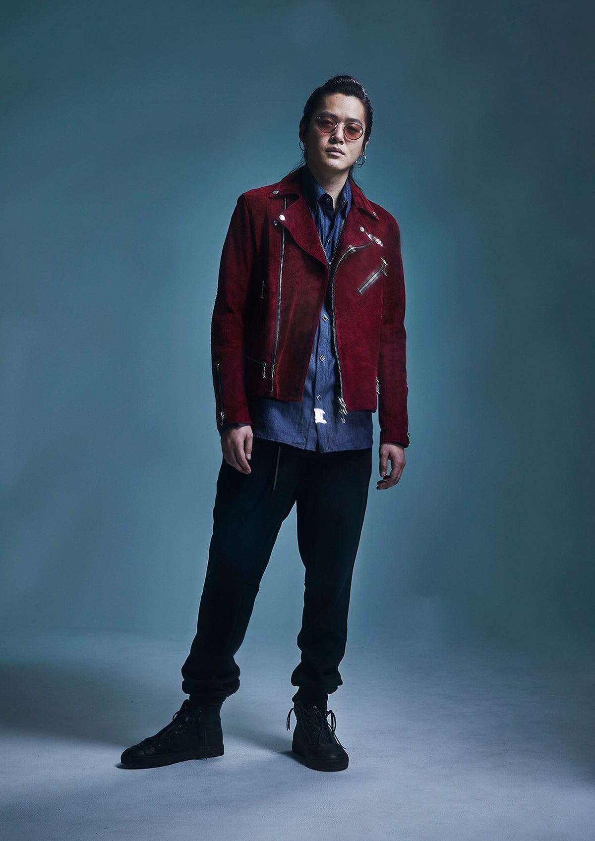 スエード ホースハイド "DIVINE" ダブルライダースジャケット - BURGUNDY