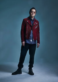 スエード ホースハイド "DIVINE" ダブルライダースジャケット - BURGUNDY