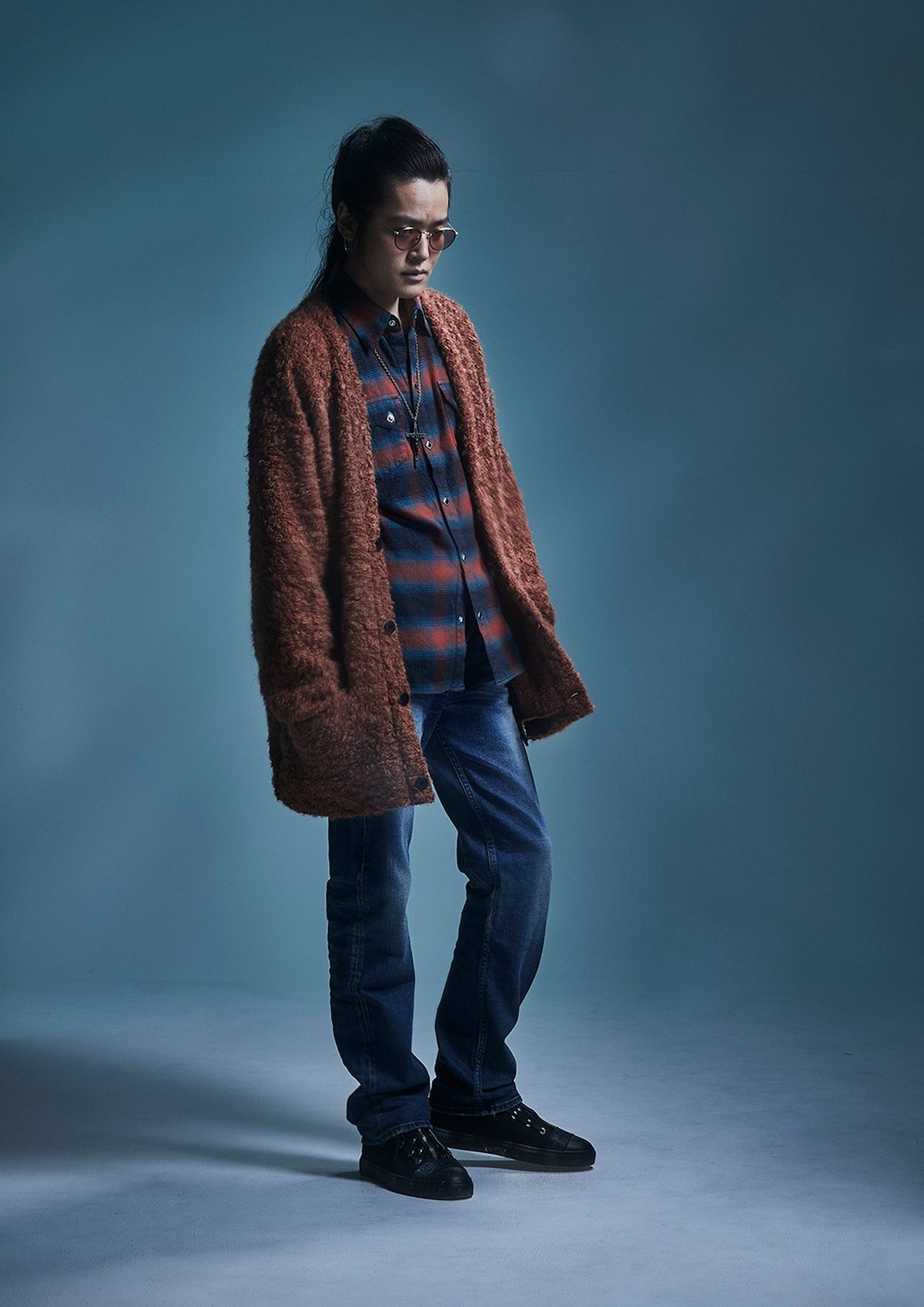 Cotton Shaggy Check Western Long-Sleeve Shirts - RED × BLUE