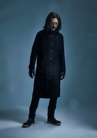 ダブル ウェービング メルトン バイカーロングコート- NAVY