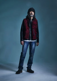 スエード ホースハイド "COOPER" フードダウンベスト - BURGUNDY