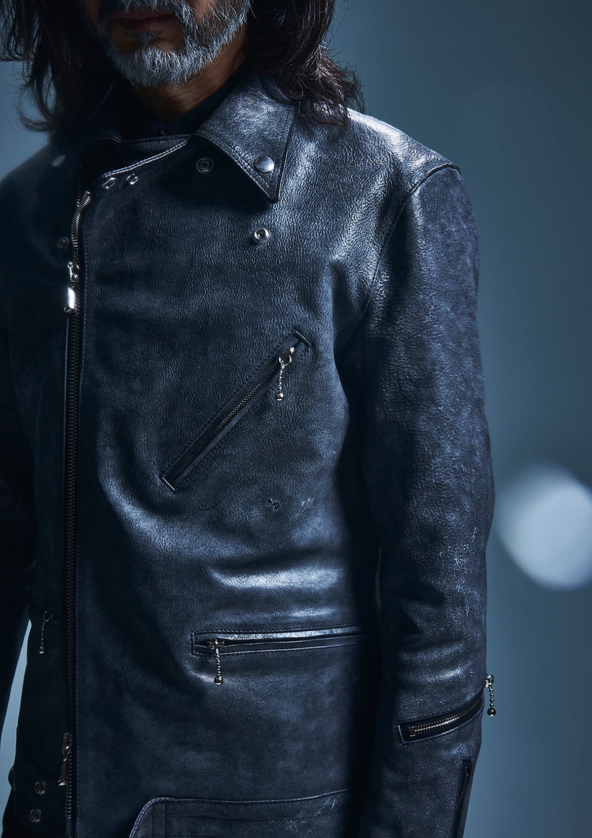 フルタンニン ピット鞣し シュリンク ホースハイド WAX仕上げ SPEEDER ダブルライダースジャケット - WHITE