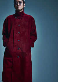 スエード ホースハイド "ROY" バイカーロングコート - BURGUNDY