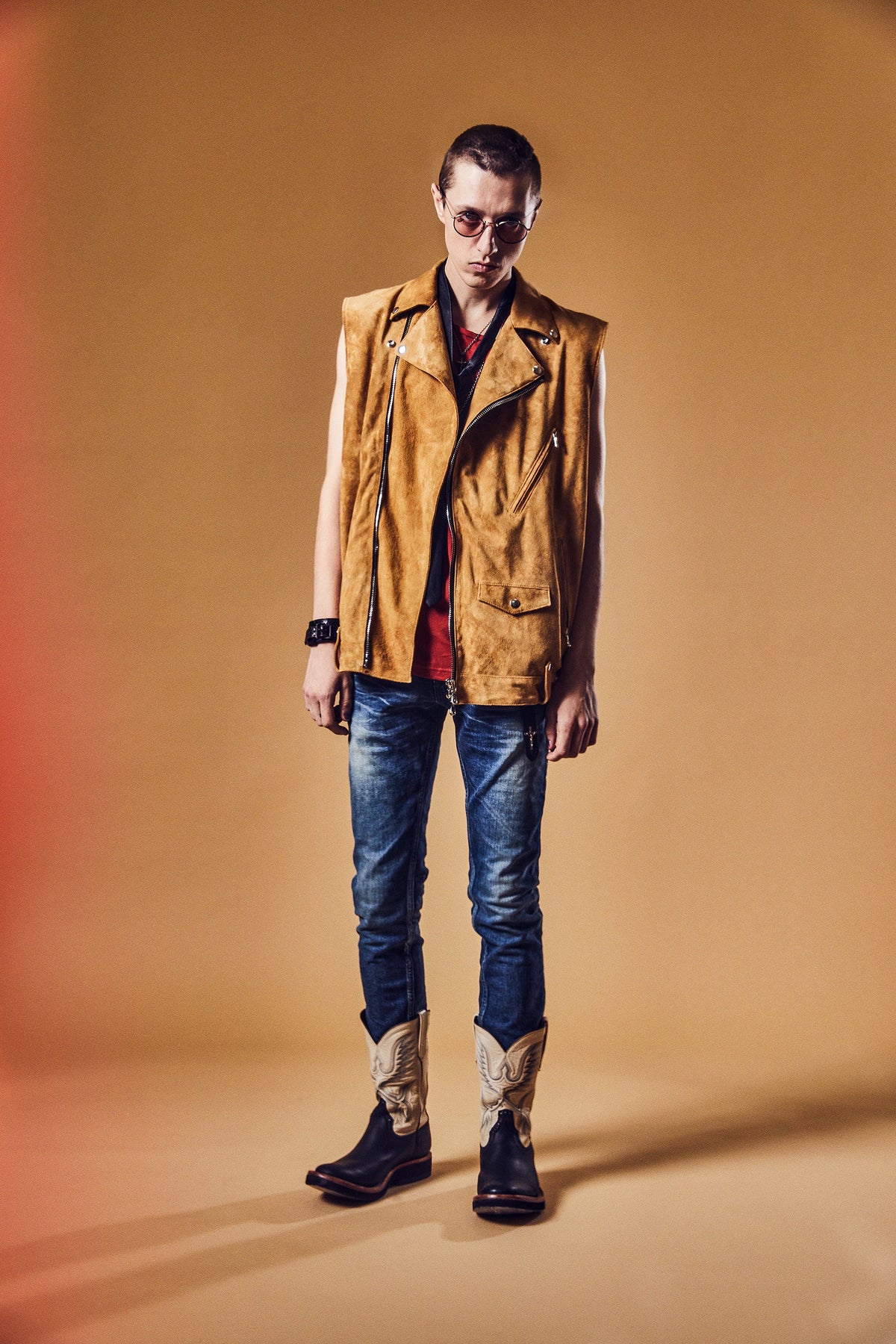 80/2 強撚天竺 オーバーサイズ ノースリーブ カットソー - RED