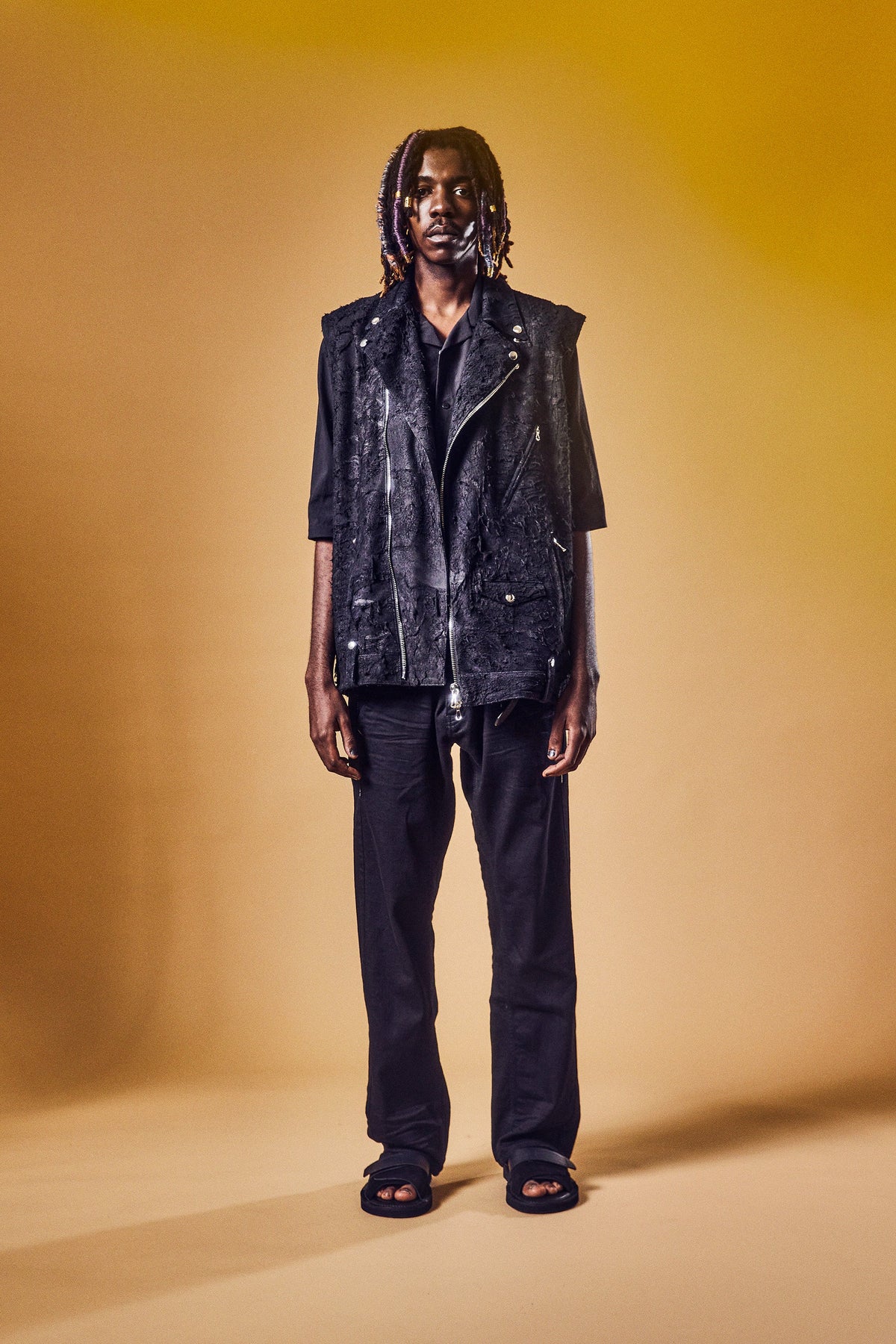 11oz Organic Cotton Stretch Denim Box Wide Straight Jeans - BLACK