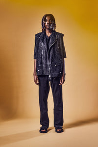 11oz Organic Cotton Stretch Denim Box Wide Straight Jeans - BLACK