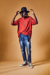 12.5oz Organic Cotton Stretch Over Lap Tight Straight Jeans - INDIGO