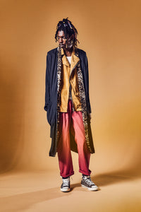 レーヨン ツイール & ポリエステルレオパードサテン ロングガウン - BLACK×LEOPARD