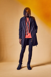 Taslan Finished Nylon Ox Long Jacket - BLACK